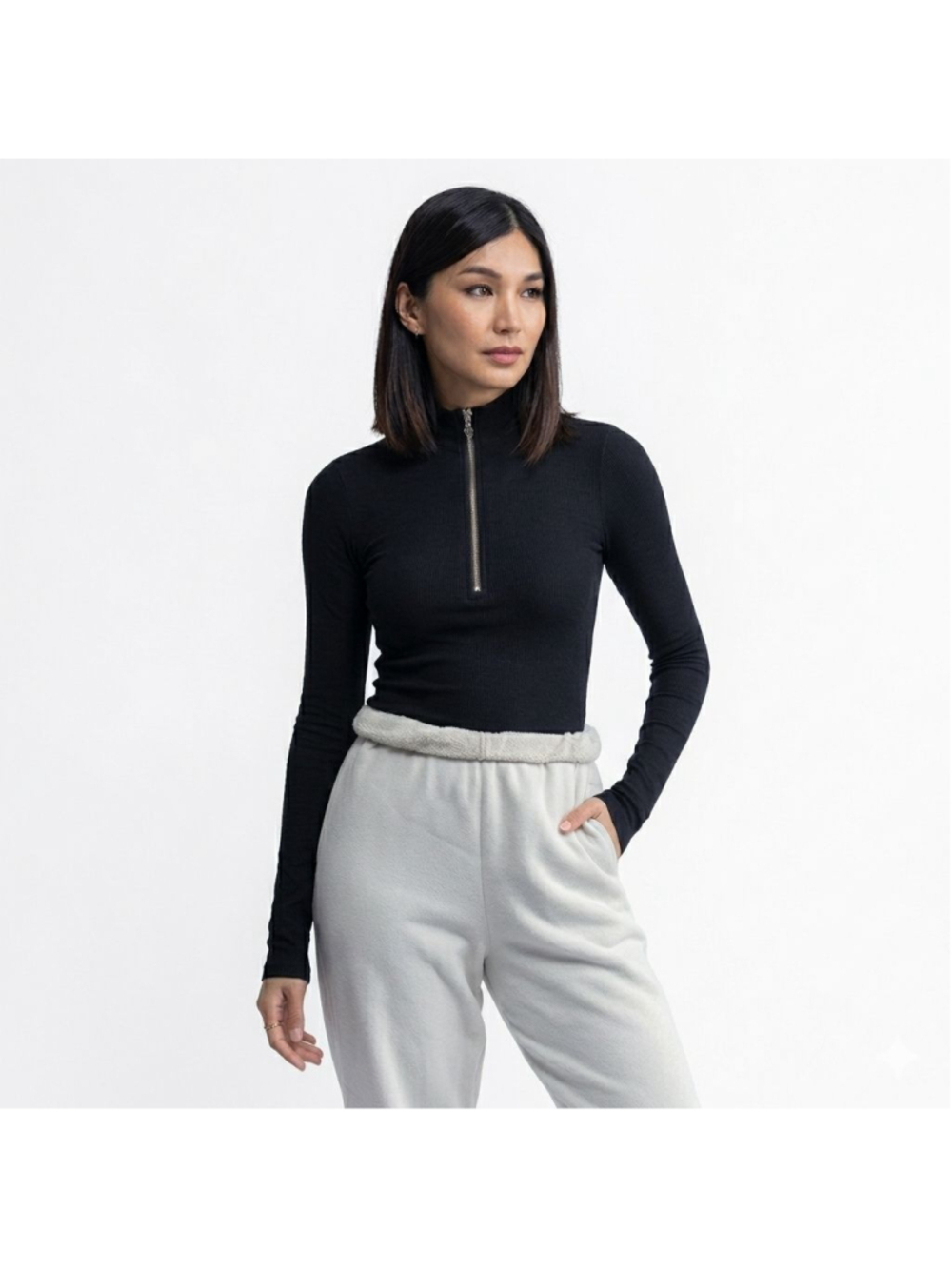 Joah Brown Half Zip Mock Black Neck Top- M/L - Picture 2 of 10